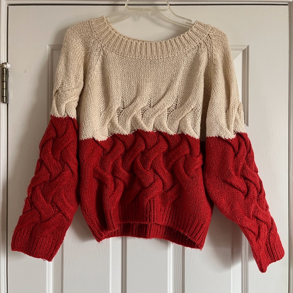 THE KORNER cream rust Two Tone cable sweater jumper M/L